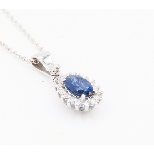 387 - Sapphire and Diamond Set Cluster Pendant Mounted in 18 Carat White Gold 2cm Drop Further Set on 18 C... 