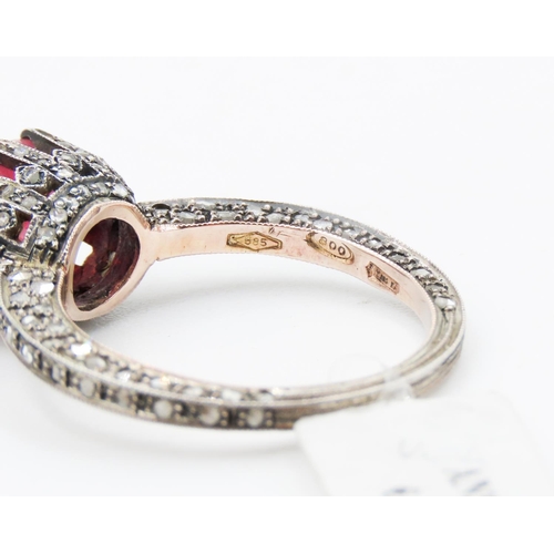 389 - Unusual Form Ruby Single Stone Ring with Diamonds to Setting and Band Mounted in 9 Carat Yellow Gold... 