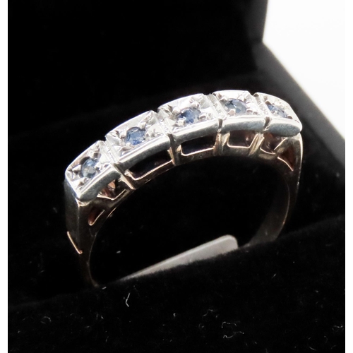 392 - Five Stone Sapphire Ring Set in 9 Carat Yellow Gold with Silver Setting Ring Size O and a Half