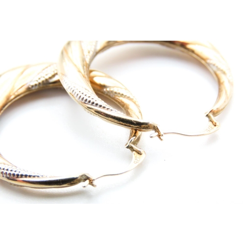 4 - Pair of 9 Carat Yellow and White Gold Twist Form Hoop Earrings Each 3cm High