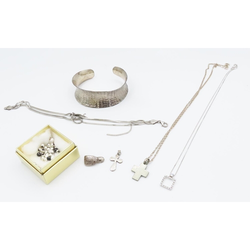 406 - Various Silver Jewellery Items Including Statement Cuff Bracelet Quantity as Photographed