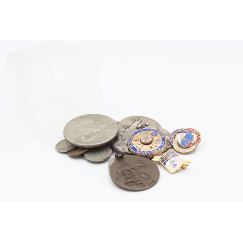 408 - Collection of Various Coins Badges and Medals Quantity as Photographed