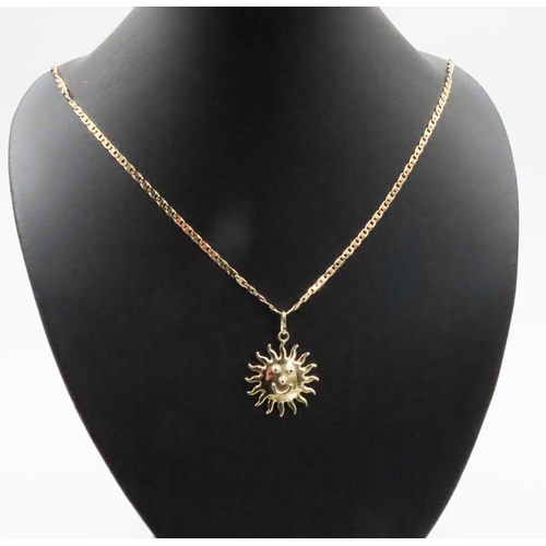 415 - 18 Carat Yellow Gold Sun Form Pendant 3cm Diameter Further Set on 18 Carat Yellow Gold Chain 50cm Lo... 