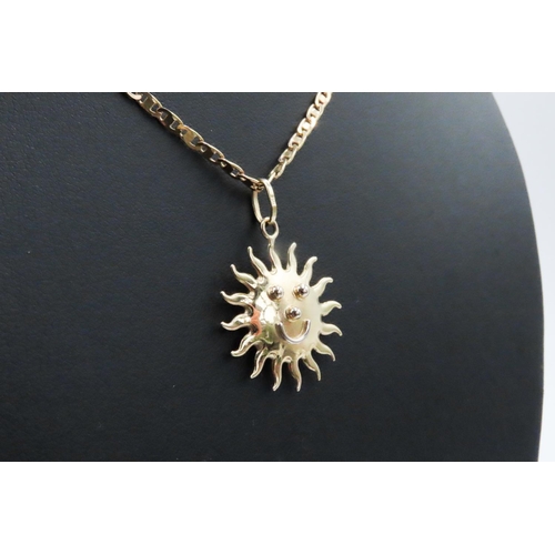 415 - 18 Carat Yellow Gold Sun Form Pendant 3cm Diameter Further Set on 18 Carat Yellow Gold Chain 50cm Lo... 