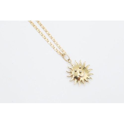 415 - 18 Carat Yellow Gold Sun Form Pendant 3cm Diameter Further Set on 18 Carat Yellow Gold Chain 50cm Lo... 