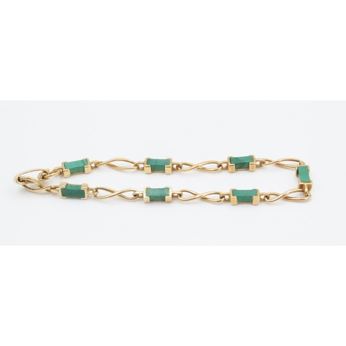 416 - 18 Carat Yellow Gold Malachite Set Fancy Link Bracelet 18.5cm Long