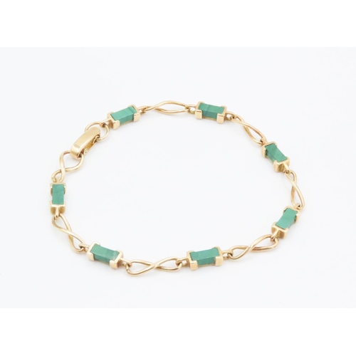 416 - 18 Carat Yellow Gold Malachite Set Fancy Link Bracelet 18.5cm Long