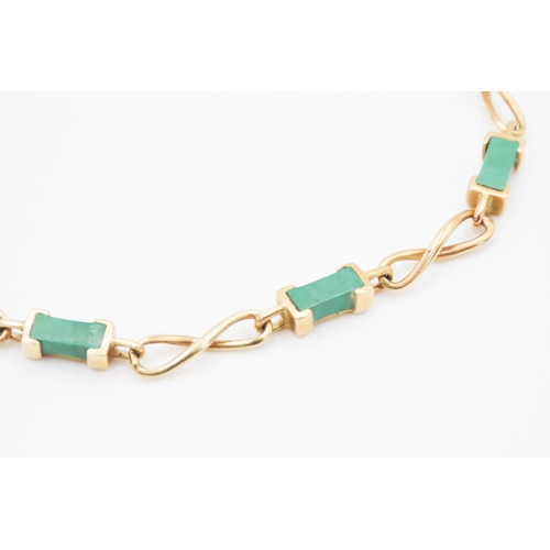 416 - 18 Carat Yellow Gold Malachite Set Fancy Link Bracelet 18.5cm Long