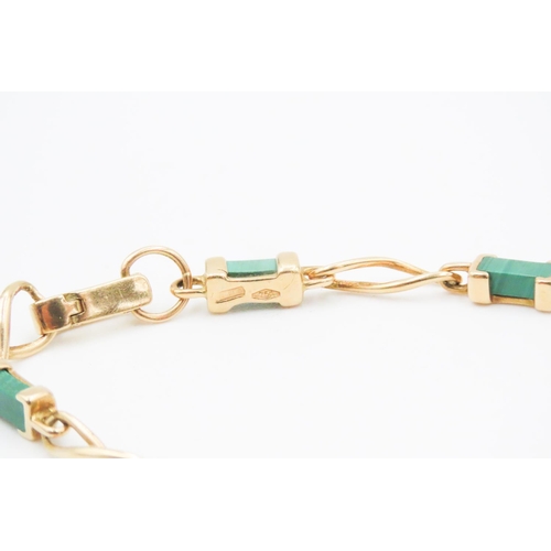 416 - 18 Carat Yellow Gold Malachite Set Fancy Link Bracelet 18.5cm Long