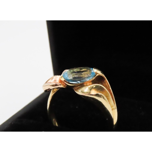 418 - Unusual Form Swiss Topaz Set 18 Carat Yellow Gold Ring Size M and a Half