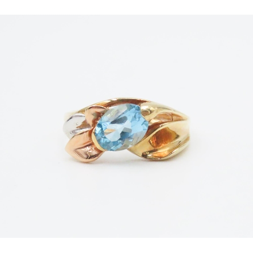 418 - Unusual Form Swiss Topaz Set 18 Carat Yellow Gold Ring Size M and a Half