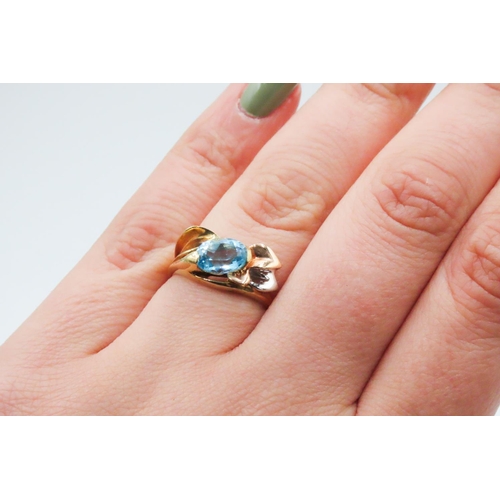 418 - Unusual Form Swiss Topaz Set 18 Carat Yellow Gold Ring Size M and a Half