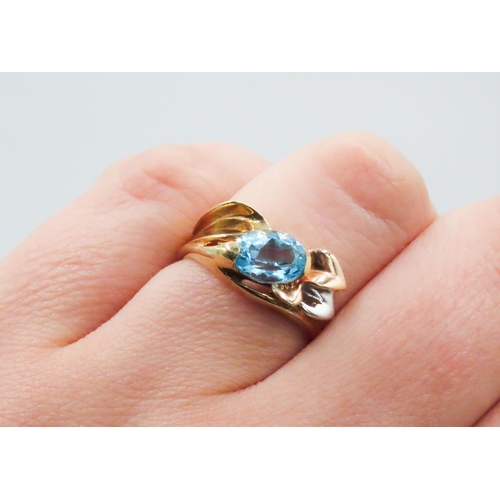 418 - Unusual Form Swiss Topaz Set 18 Carat Yellow Gold Ring Size M and a Half