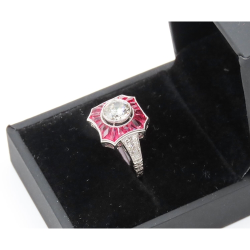 42 - Diamond Solitaire Ring 1.31 Carat with Ruby Set Surround Mounted in Platinum with Further Diamond In... 