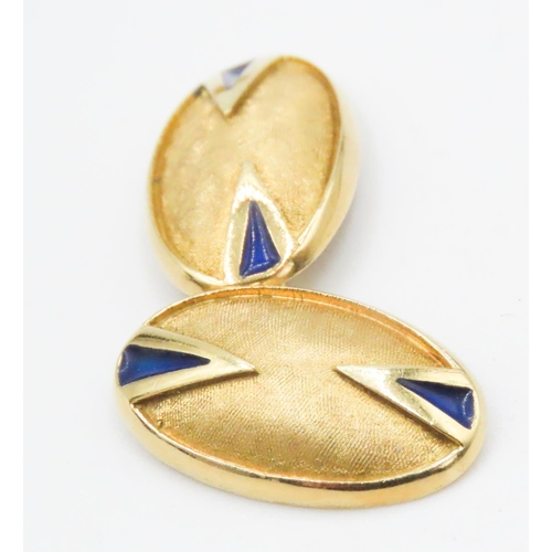 420 - Pair of 18 Carat Yellow Gold Blue Enamel Decorated Cuff Links