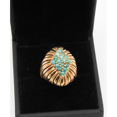 421 - Vintage Turquoise Set 18 Carat Yellow Gold Dome Ring Size N