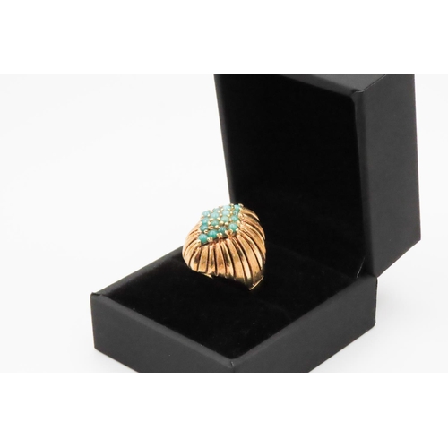 421 - Vintage Turquoise Set 18 Carat Yellow Gold Dome Ring Size N