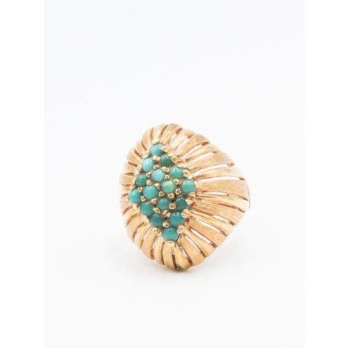 421 - Vintage Turquoise Set 18 Carat Yellow Gold Dome Ring Size N