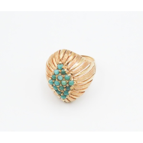 421 - Vintage Turquoise Set 18 Carat Yellow Gold Dome Ring Size N