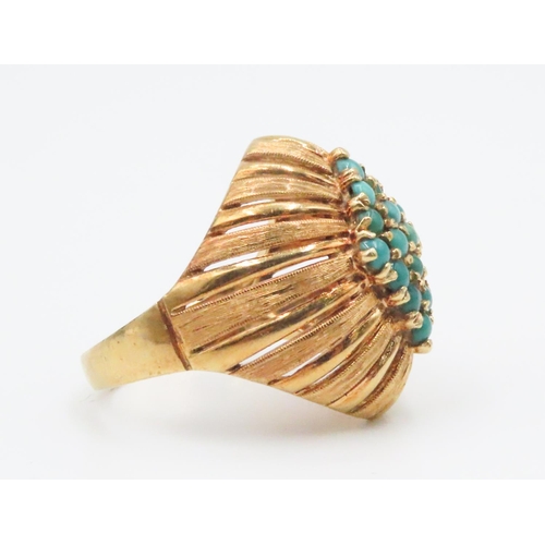 421 - Vintage Turquoise Set 18 Carat Yellow Gold Dome Ring Size N