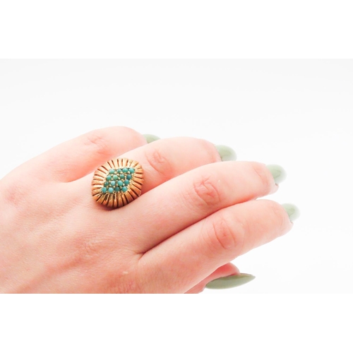 421 - Vintage Turquoise Set 18 Carat Yellow Gold Dome Ring Size N