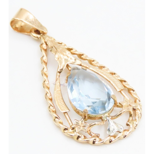 423 - Aquamarine Set Tear Drop Pendant Set in 18 Carat Yellow Gold with Rope Form Detailing 5cm high