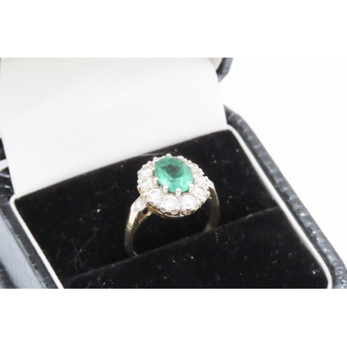 444 - Emerald and Diamond Set Ladies Cluster Ring 1.5 Carat Emerald Surround of 1.2Ct of Diamonds Approxim... 