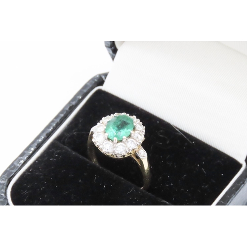 444 - Emerald and Diamond Set Ladies Cluster Ring 1.5 Carat Emerald Surround of 1.2Ct of Diamonds Approxim... 