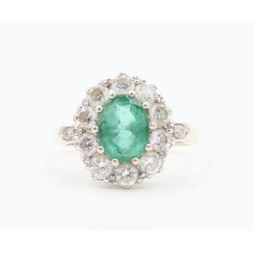 444 - Emerald and Diamond Set Ladies Cluster Ring 1.5 Carat Emerald Surround of 1.2Ct of Diamonds Approxim... 