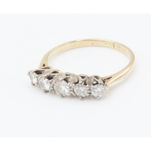 446 - Five Stone Diamond Basket Set Ring Mounted in 18 Carat Yellow Gold Ring Size K Approximately .70Ct o... 