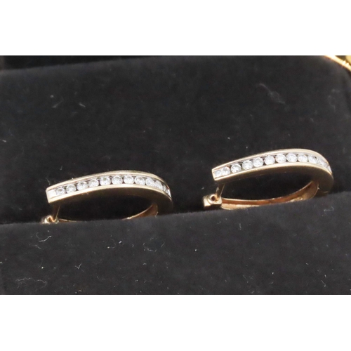 447 - Pair of Diamond Set Ladies Hoop Earrings Set in 14 Carat Yellow Gold 2cm High