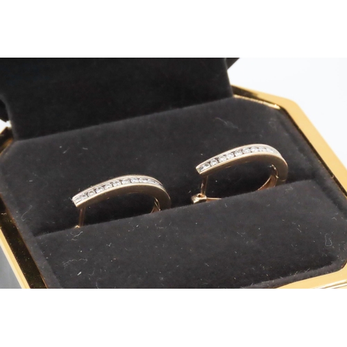 447 - Pair of Diamond Set Ladies Hoop Earrings Set in 14 Carat Yellow Gold 2cm High