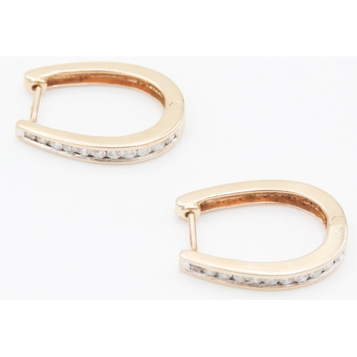 447 - Pair of Diamond Set Ladies Hoop Earrings Set in 14 Carat Yellow Gold 2cm High