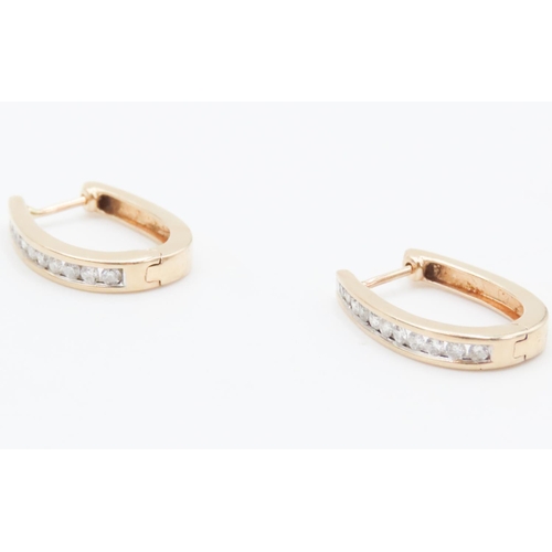 447 - Pair of Diamond Set Ladies Hoop Earrings Set in 14 Carat Yellow Gold 2cm High