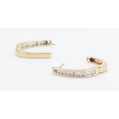 447 - Pair of Diamond Set Ladies Hoop Earrings Set in 14 Carat Yellow Gold 2cm High