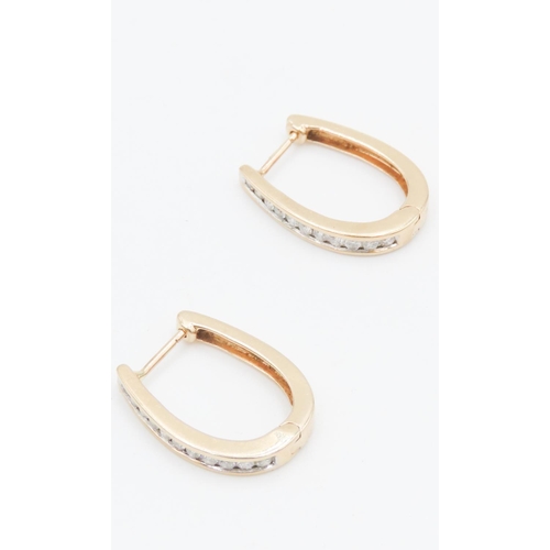 447 - Pair of Diamond Set Ladies Hoop Earrings Set in 14 Carat Yellow Gold 2cm High