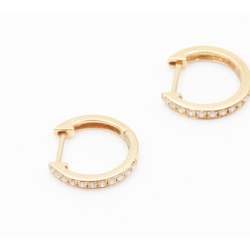 448 - Pair of 18 Carat Yellow Gold Diamond Set Hoop Earrings 1cm Diameter