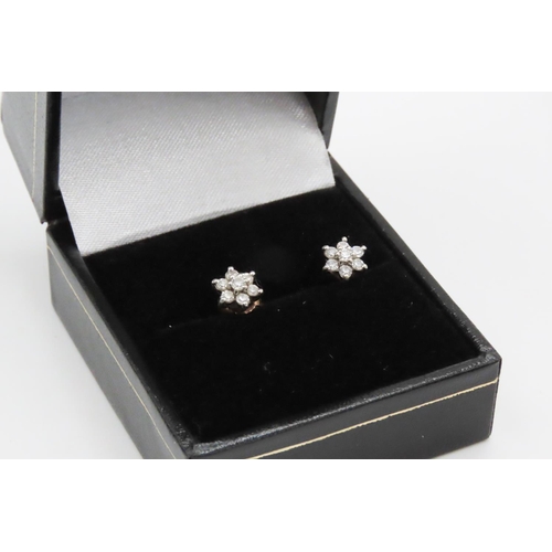 449 - Pair of Diamond Set Daisy Motif Earrings Set in 9 Carat Yellow Gold 7mm High