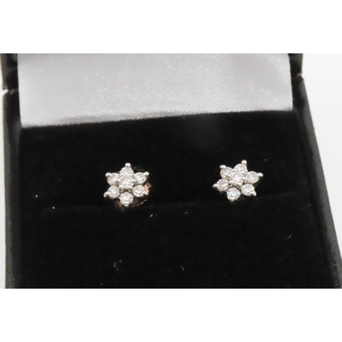 449 - Pair of Diamond Set Daisy Motif Earrings Set in 9 Carat Yellow Gold 7mm High