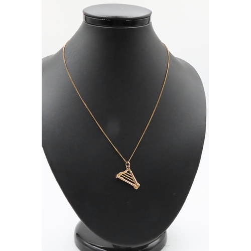 451 - 9 Carat Yellow Gold Harp Pendant 2cm Drop Further Set on 9 Carat Yellow Gold Chain 40cm Long with Si... 