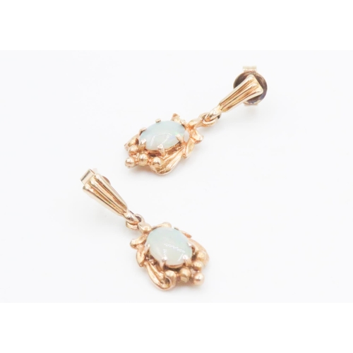 456 - Pair of Attractively Detailed Pretty Blue Opal Earrings Australian Set in 9 Carat Yellow Gold Each 2... 