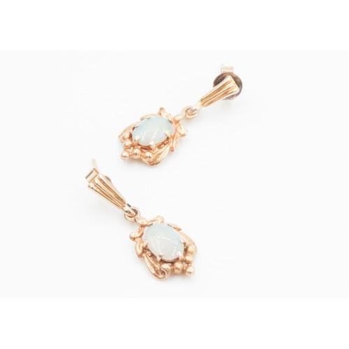 456 - Pair of Attractively Detailed Pretty Blue Opal Earrings Australian Set in 9 Carat Yellow Gold Each 2... 