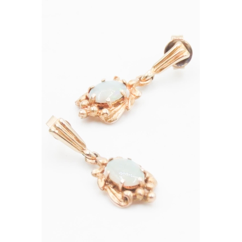 456 - Pair of Attractively Detailed Pretty Blue Opal Earrings Australian Set in 9 Carat Yellow Gold Each 2... 