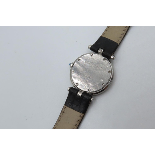 462 - Cartier Santos Ronde Ladies Automatic Wristwatch White Gold and Steel Case Black Leather Strap Sapph... 