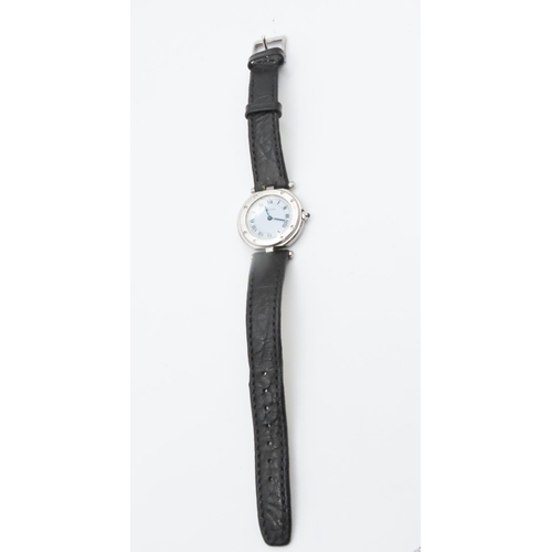 462 - Cartier Santos Ronde Ladies Automatic Wristwatch White Gold and Steel Case Black Leather Strap Sapph... 