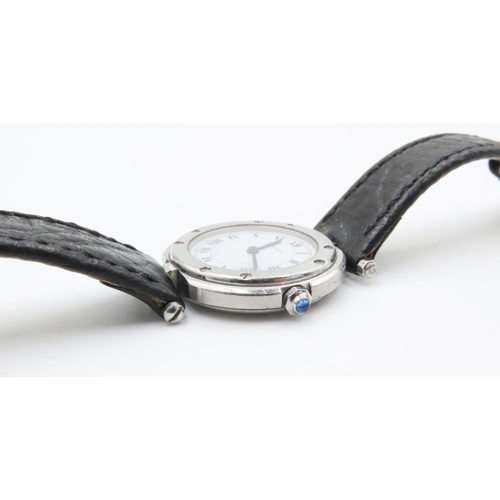 462 - Cartier Santos Ronde Ladies Automatic Wristwatch White Gold and Steel Case Black Leather Strap Sapph... 