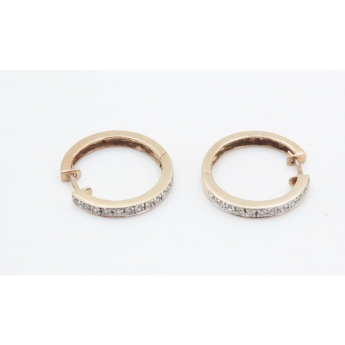 467 - Pair of Diamond Set 9 Carat Yellow Gold hoop Earrings 1.5cm Diameter Each