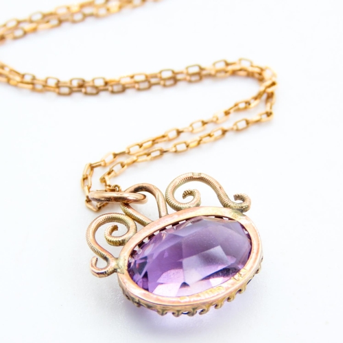 5 - Basket Set Amethyst Pendant Mounted in 9 Carat Yellow Gold 2cm Drop Further Set on 9 Carat Yellow Go... 