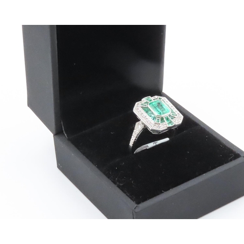 50 - Columbian Emerald and Diamond Ladies Panel Set Ring Mounted in Platinum Further Diamond Inset to Sho... 