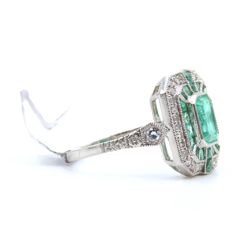 50 - Columbian Emerald and Diamond Ladies Panel Set Ring Mounted in Platinum Further Diamond Inset to Sho... 